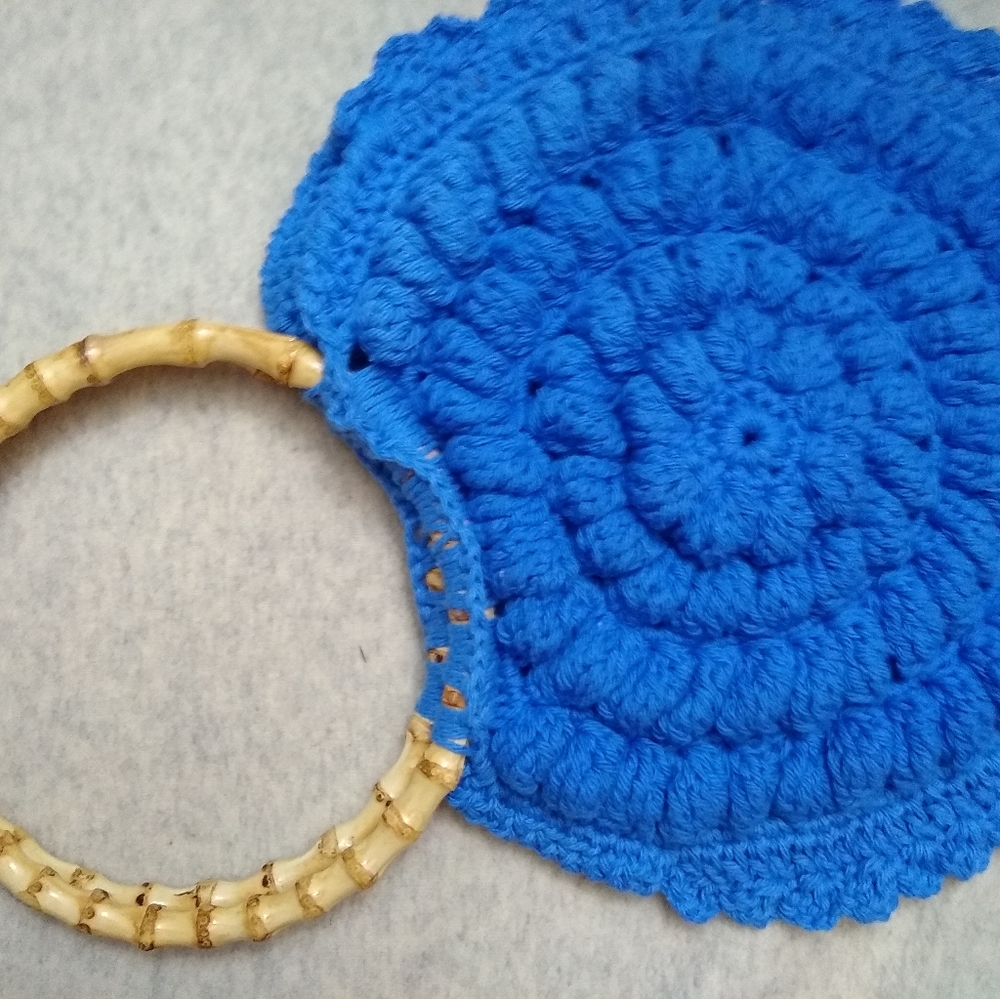 Blue flower bag, Handmade crochet